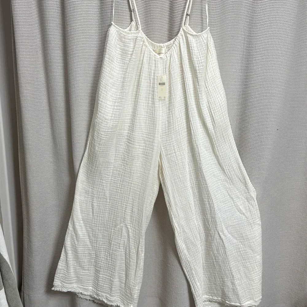 Anthropologie NEW The Malika Gauze Jumpsuit SZ S Ivory beach vacation comfy - Picture 2 of 7